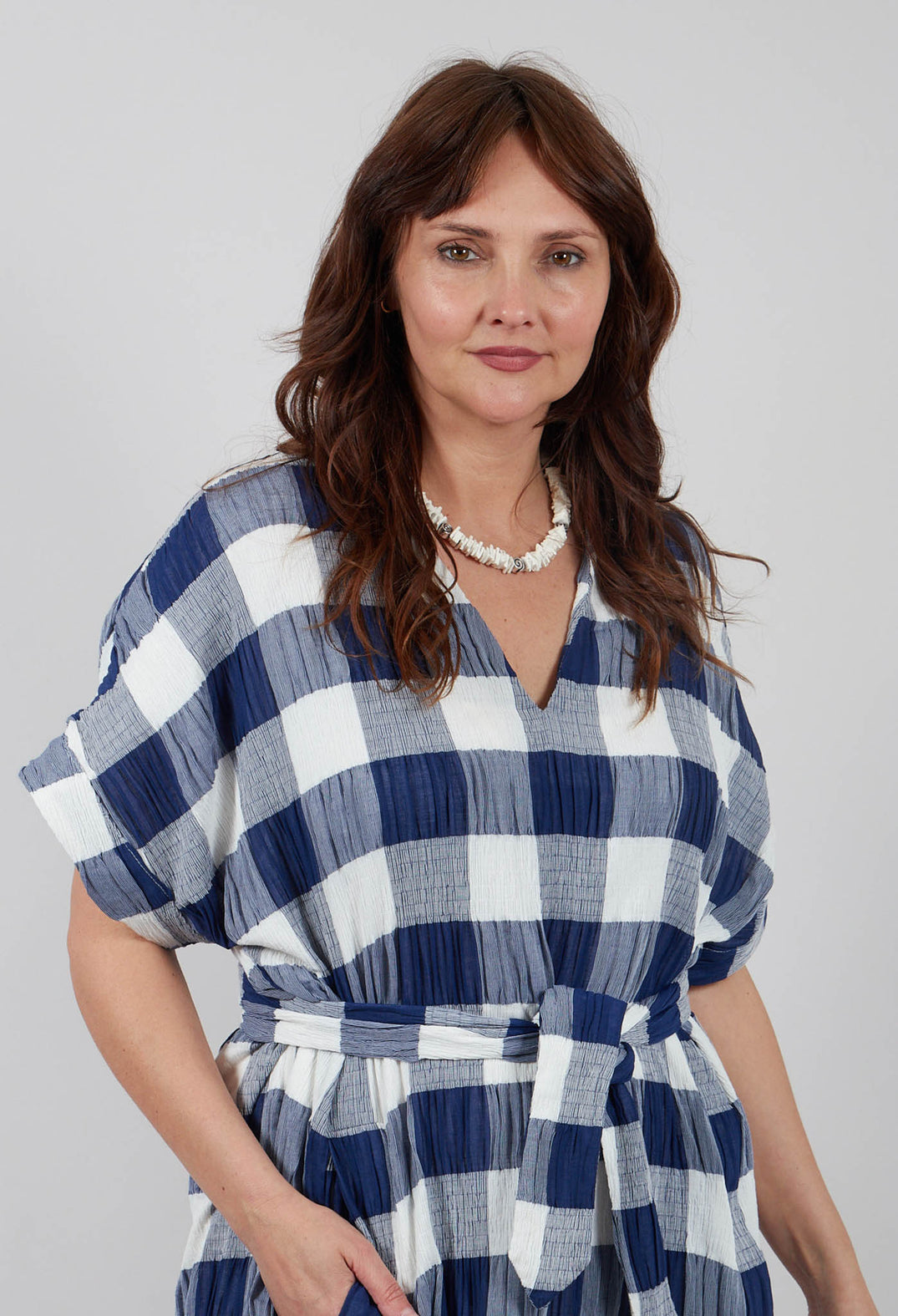 Crinkle Dress In Blue and White Check