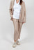 Straight Leg Trousers with High Low Hem in Stripe
