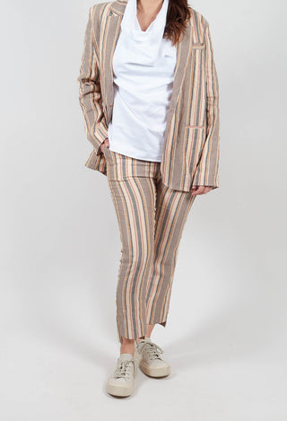 Straight Leg Trousers with High Low Hem in Stripe