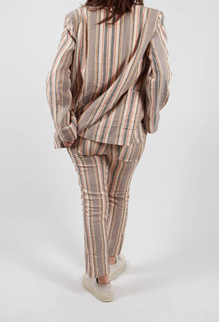 Straight Leg Trousers with High Low Hem in Stripe