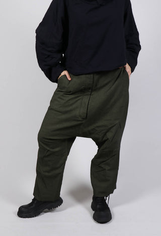 Utility Drop Crotch Trousers in Olive Cloud