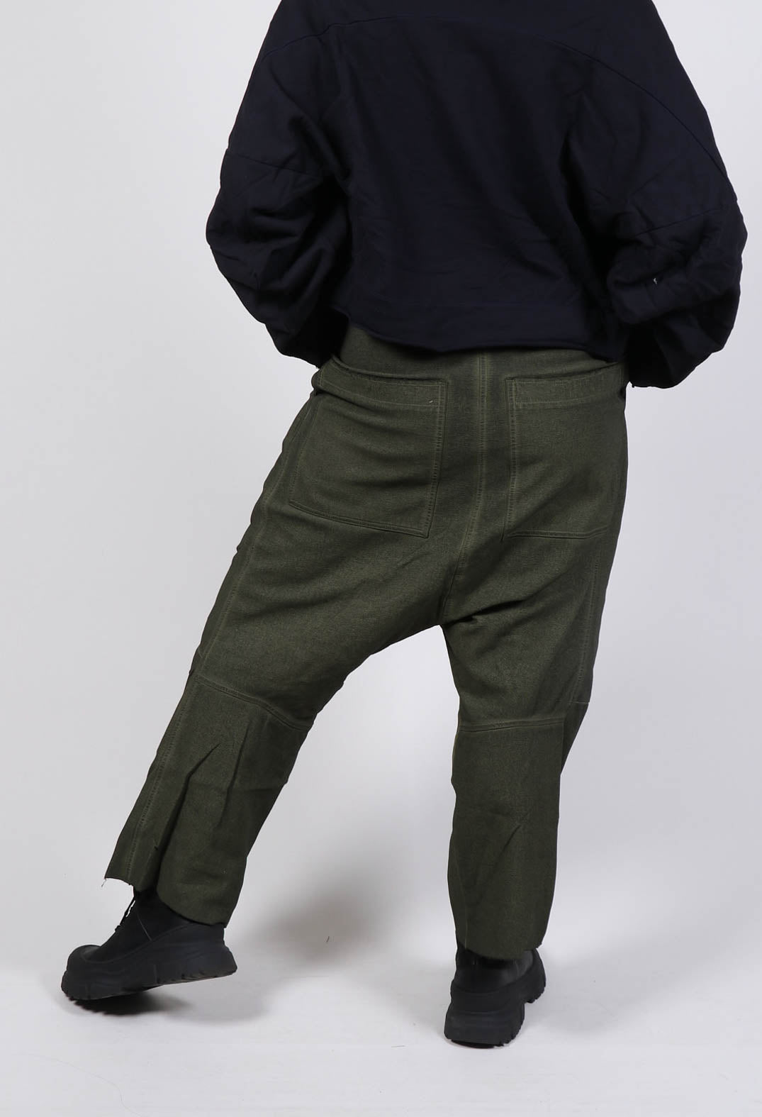 Utility Drop Crotch Trousers in Olive Cloud