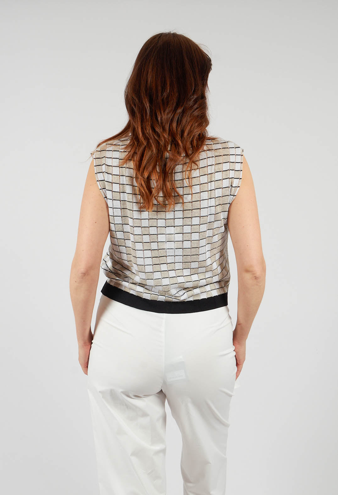 V Neck Check Vest in White