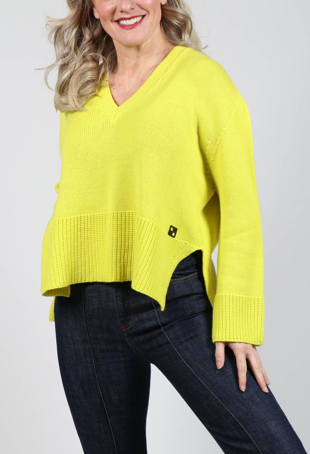 V Neck Jumper in Lime