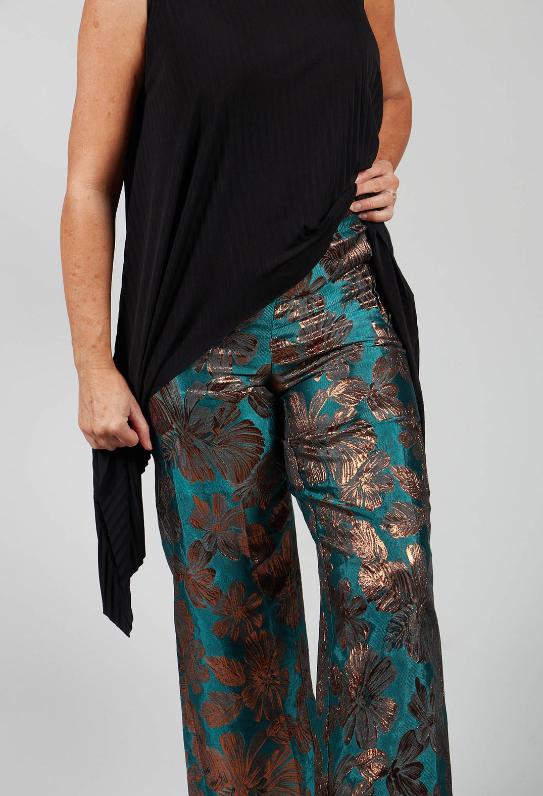 Printed Bojan Wide Leg Trousers in Emerald