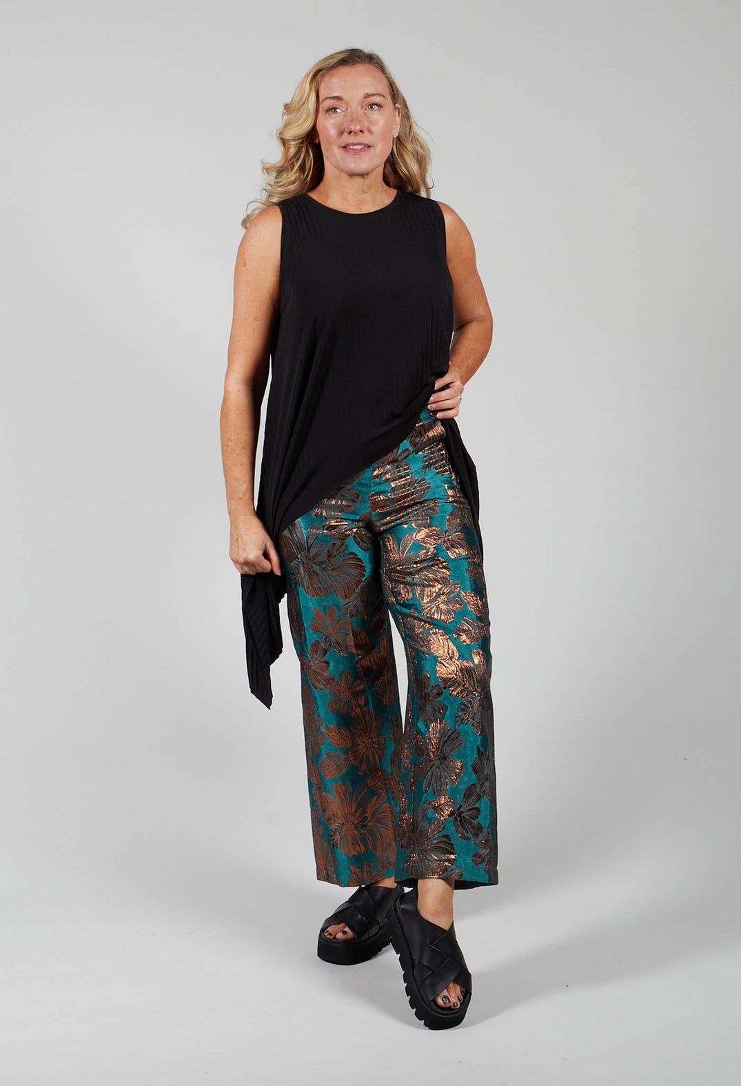 Printed Bojan Wide Leg Trousers in Emerald