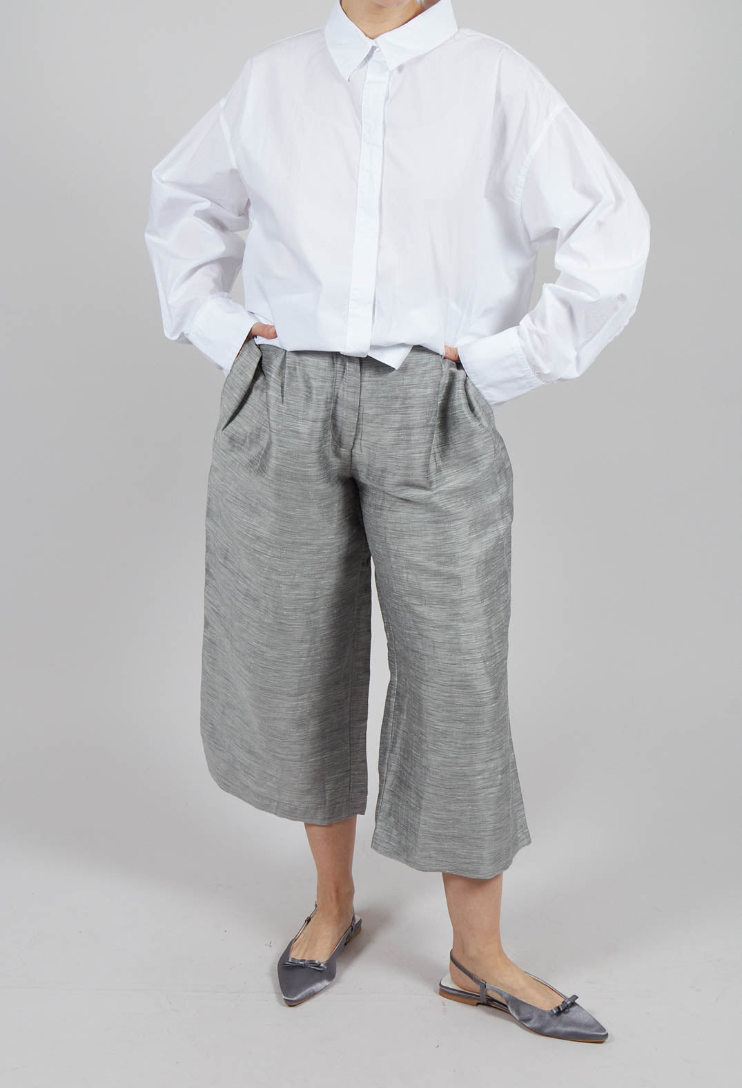 Cropped Wide Leg Trousers in Light Grey