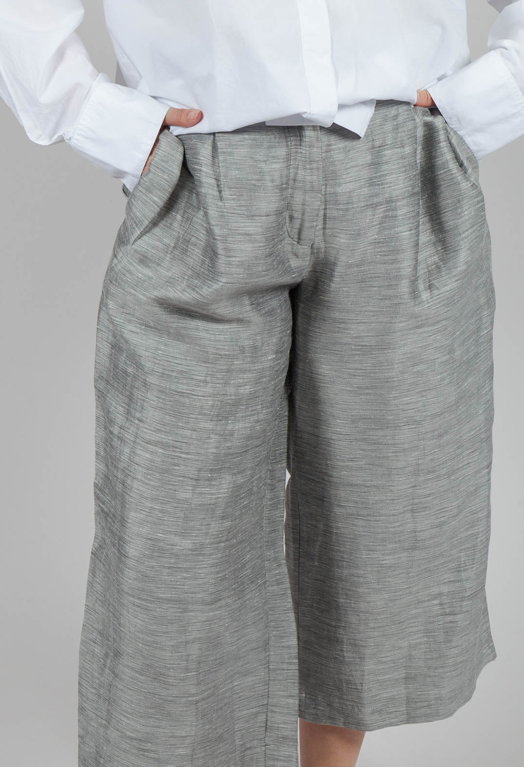 Cropped Wide Leg Trousers in Light Grey