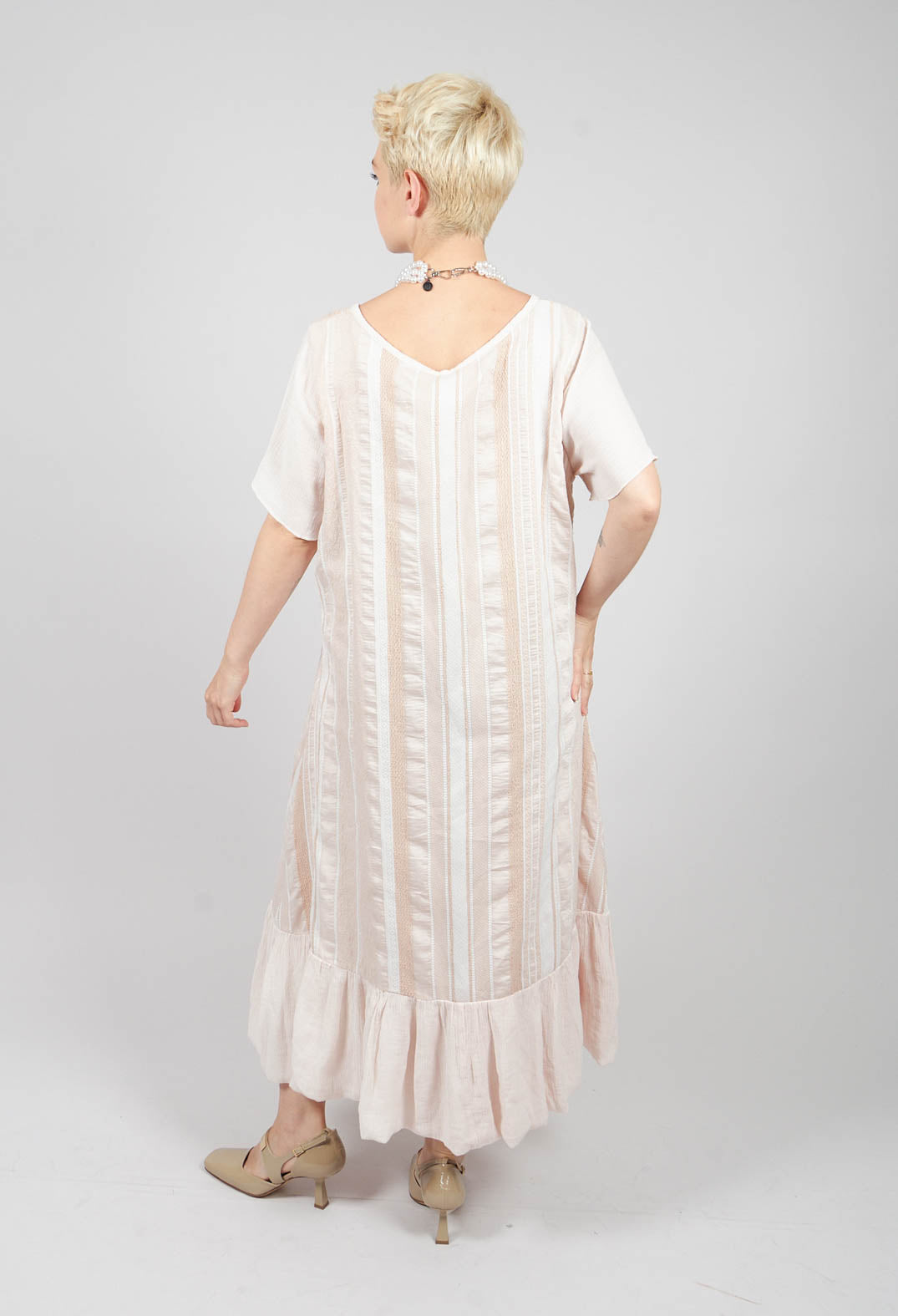 Reversible Dress with Ribbon Stripe in Rose
