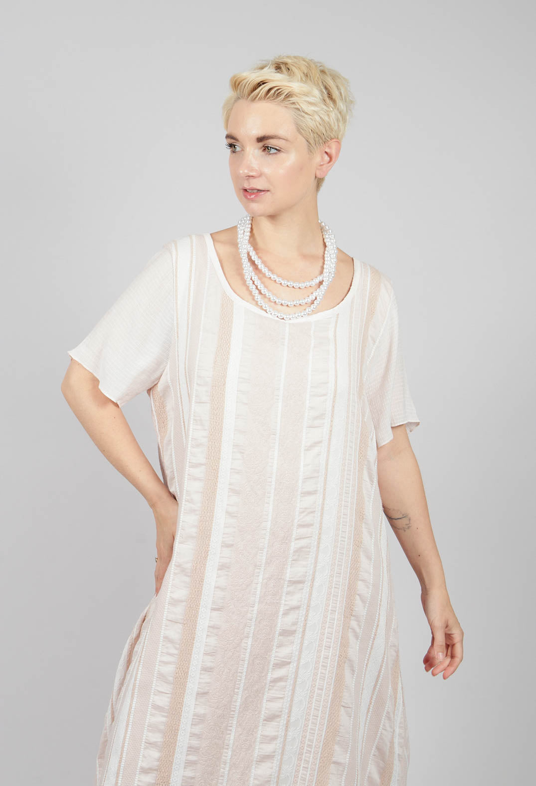 Reversible Dress with Ribbon Stripe in Rose