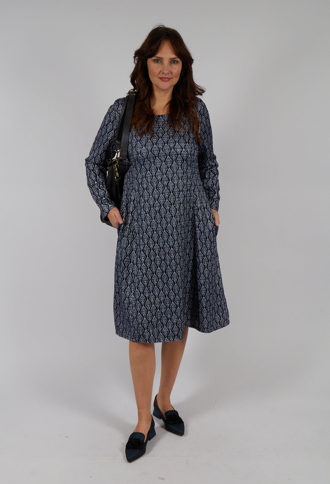Patterned Midi Dress in Navy