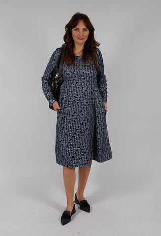 Patterned Midi Dress in Navy