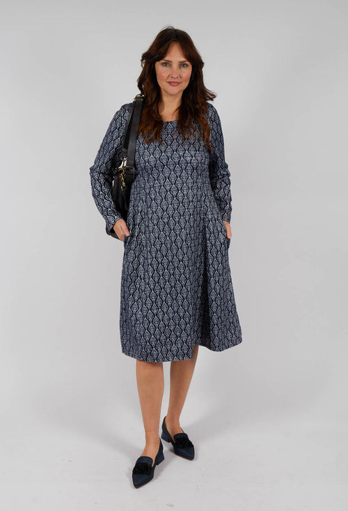 Patterned Midi Dress in Navy