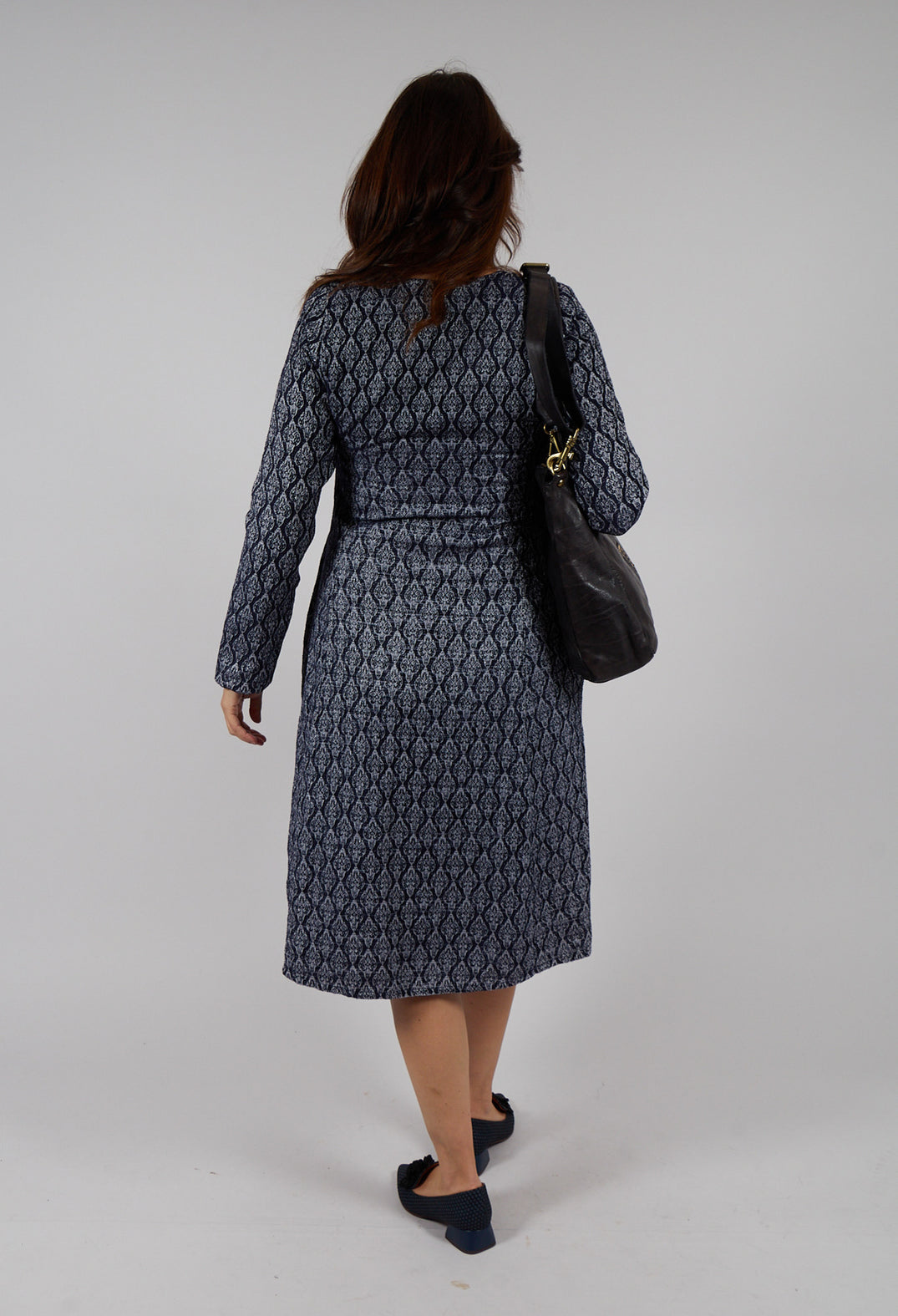 Patterned Midi Dress in Navy