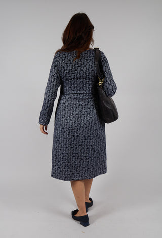 Patterned Midi Dress in Navy