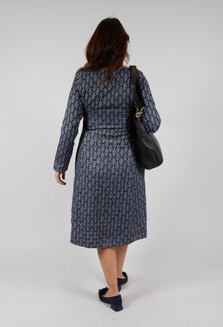 Patterned Midi Dress in Navy