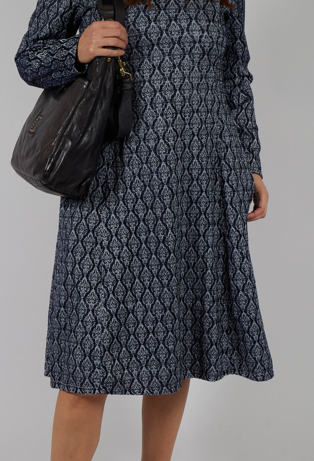 Patterned Midi Dress in Navy