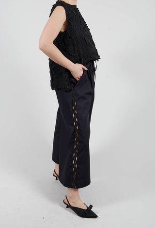 Vega Wide Leg Trousers with Lace Insert in Black