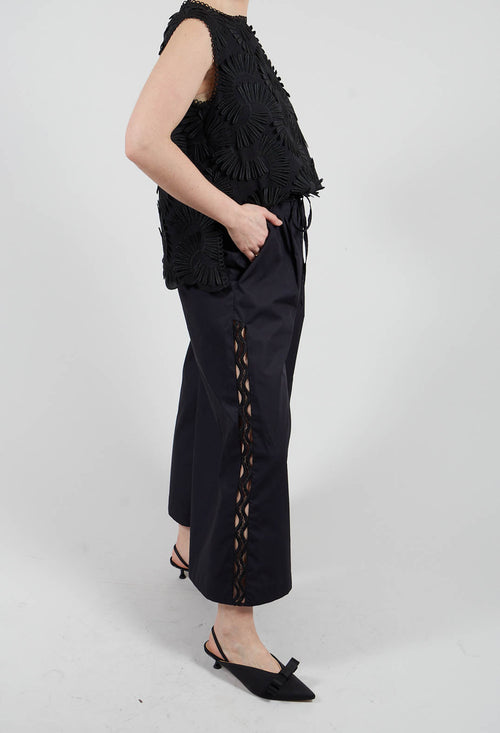 Vega Wide Leg Trousers with Lace Insert in Black
