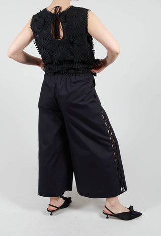 Vega Wide Leg Trousers with Lace Insert in Black