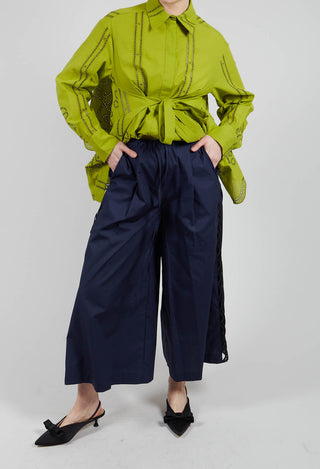 Vega Wide Leg Trousers with Lace Insert in Eclipse