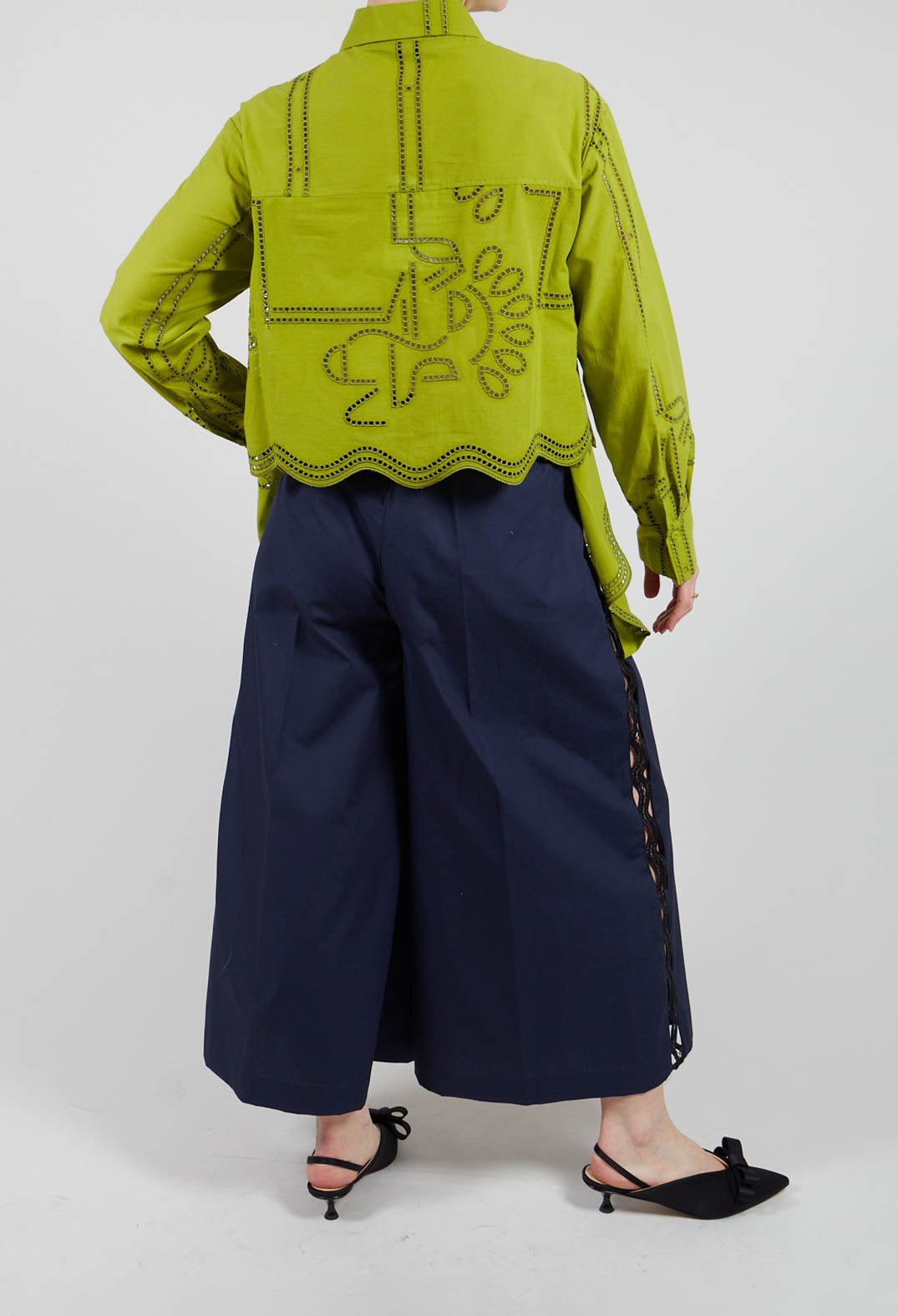 Vega Wide Leg Trousers with Lace Insert in Eclipse