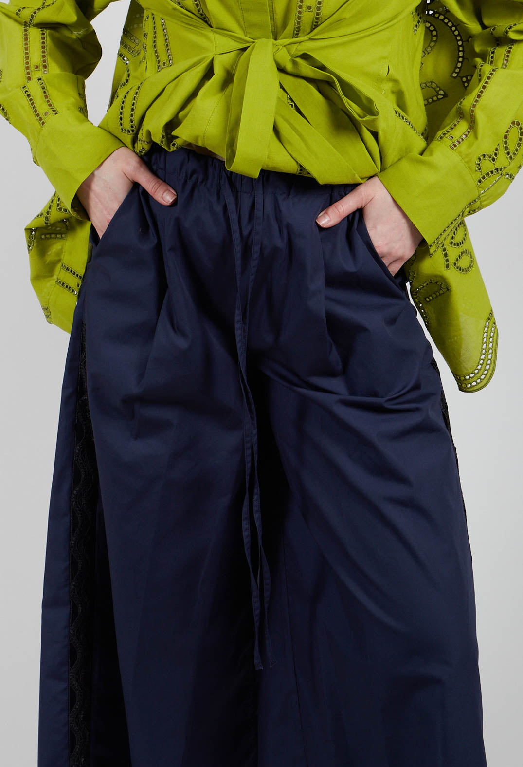 Vega Wide Leg Trousers with Lace Insert in Eclipse
