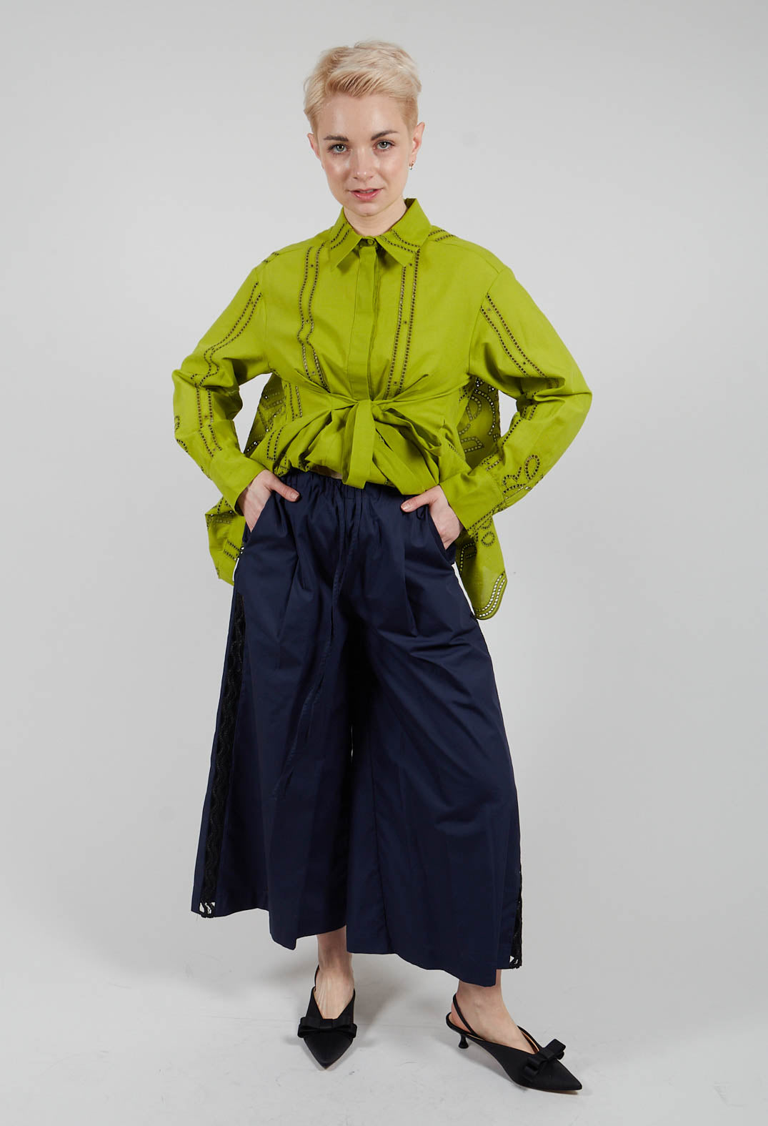 Vega Wide Leg Trousers with Lace Insert in Eclipse