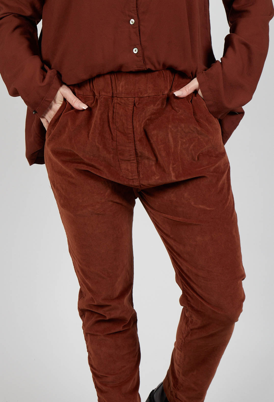 Velvet Slim Trousers in Rust