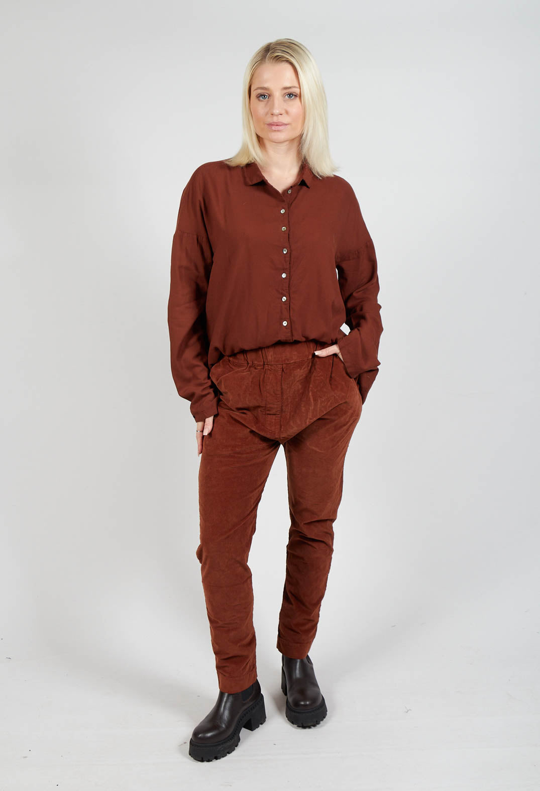 Velvet Slim Trousers in Rust