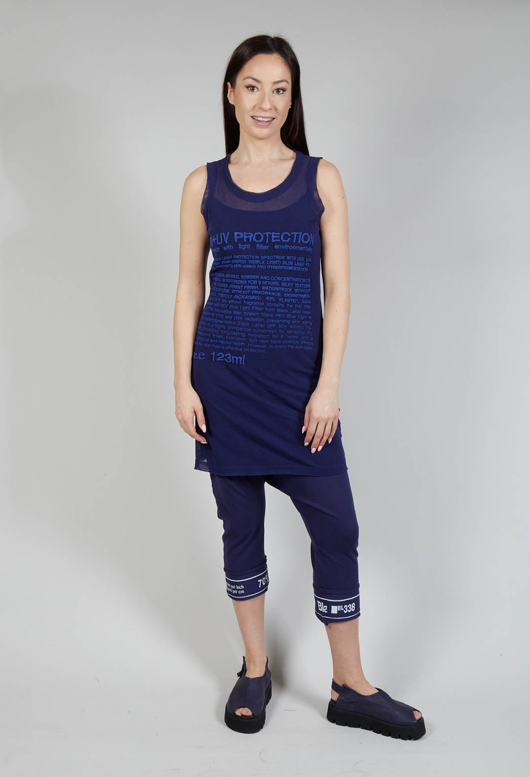 Vest Top with Lettering Motif in Azur Print