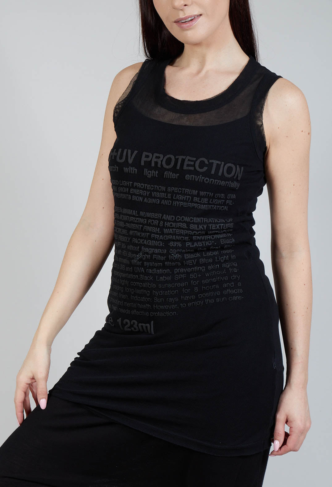 Vest Top with Lettering Motif in Black Print