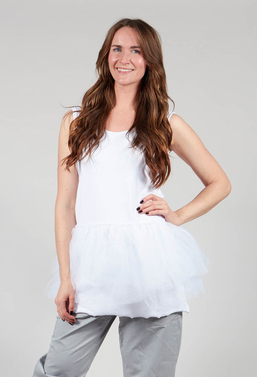 Vest Top with Net Peplum in White