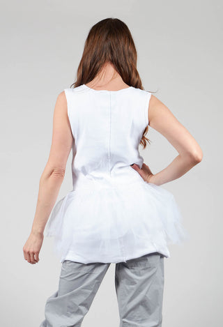 Vest Top with Net Peplum in White