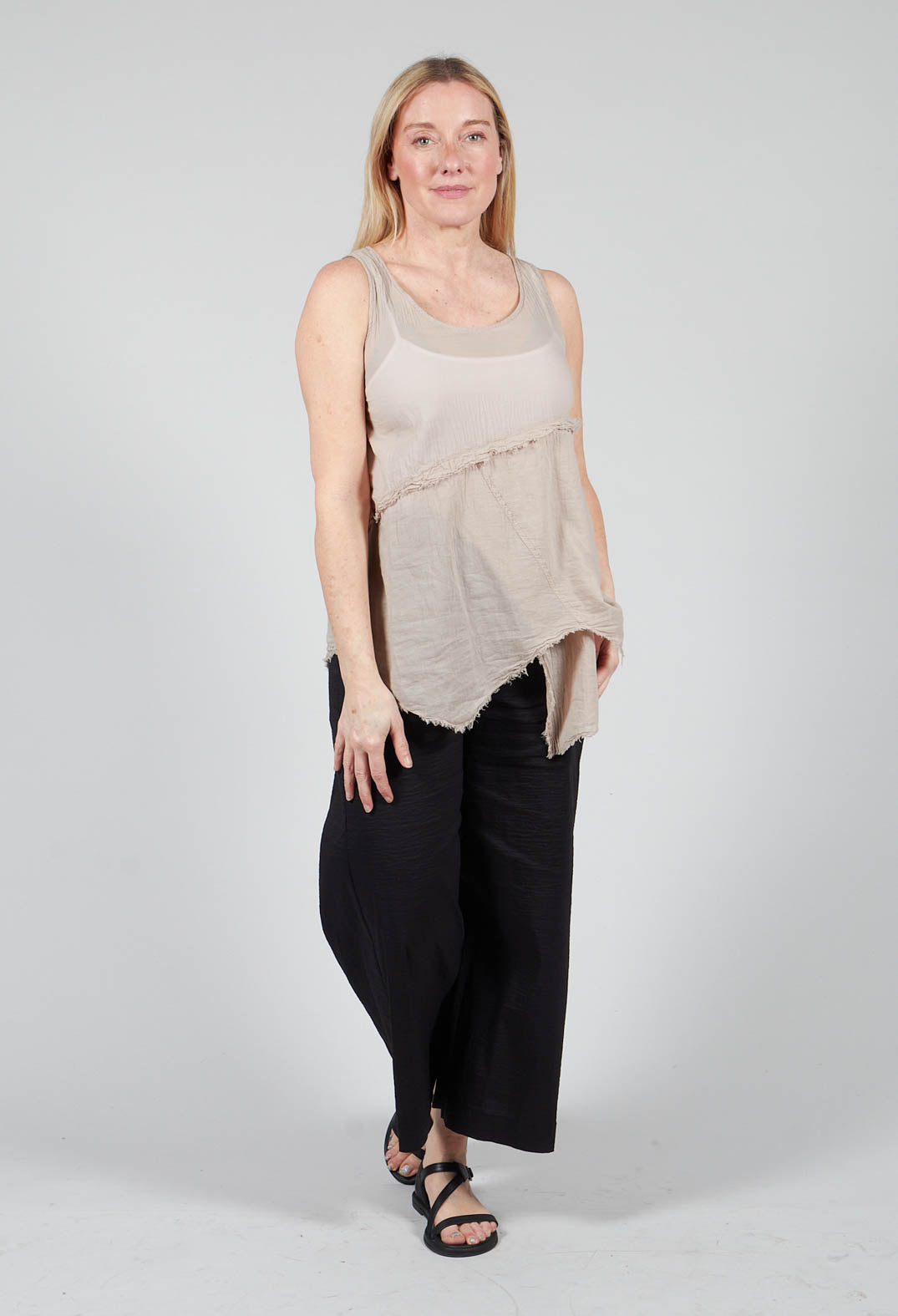 Vest Top with Raw Edges in Greige