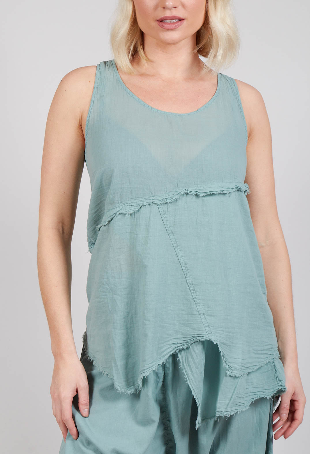 Vest Top with Raw Edges in Pale Turquoise