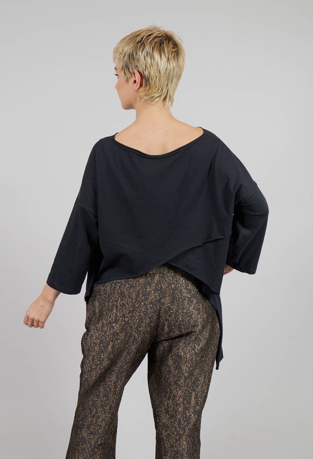 Loose Jersey Top with Open Back in Dark Charcoal