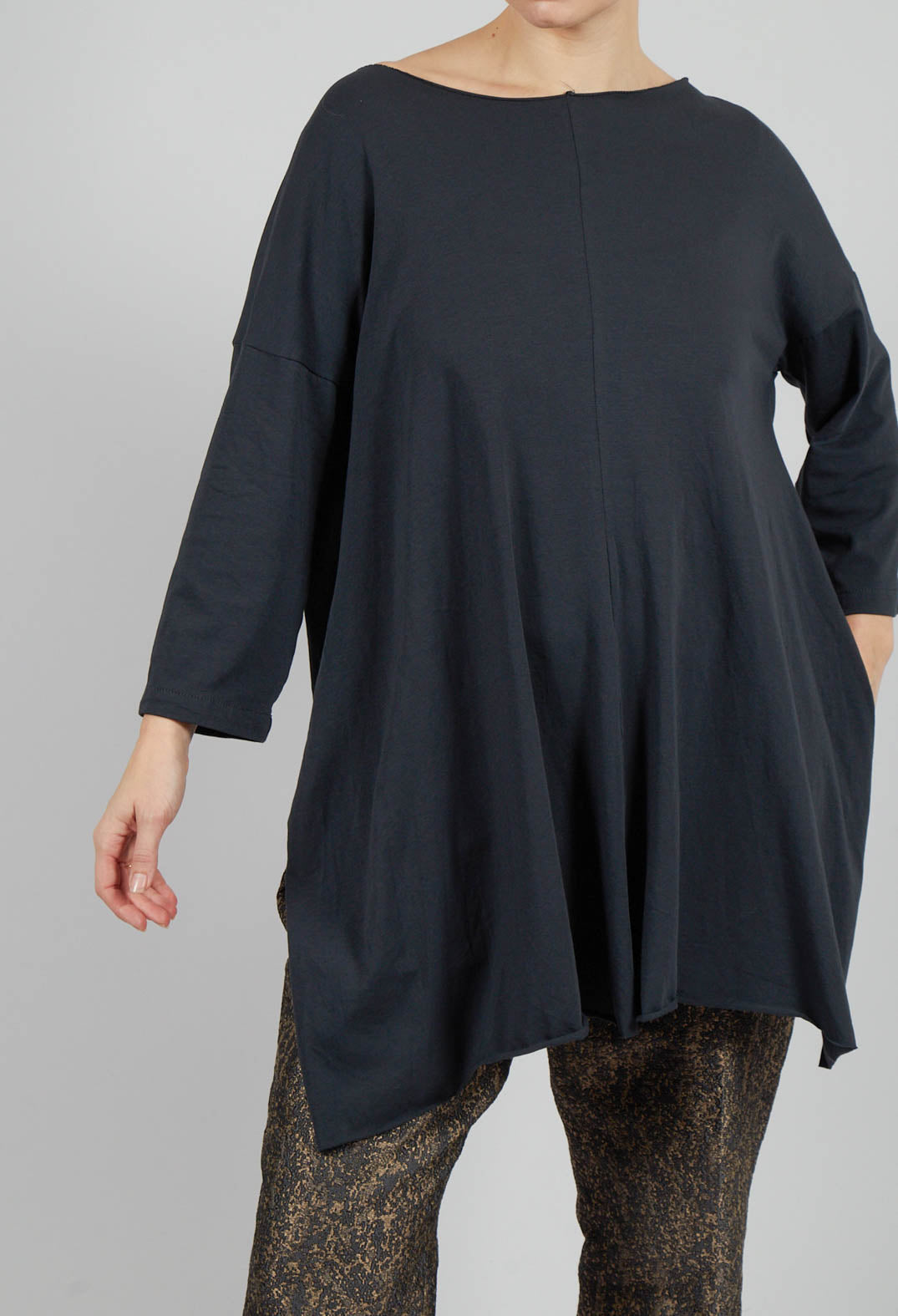 Loose Jersey Top with Open Back in Dark Charcoal