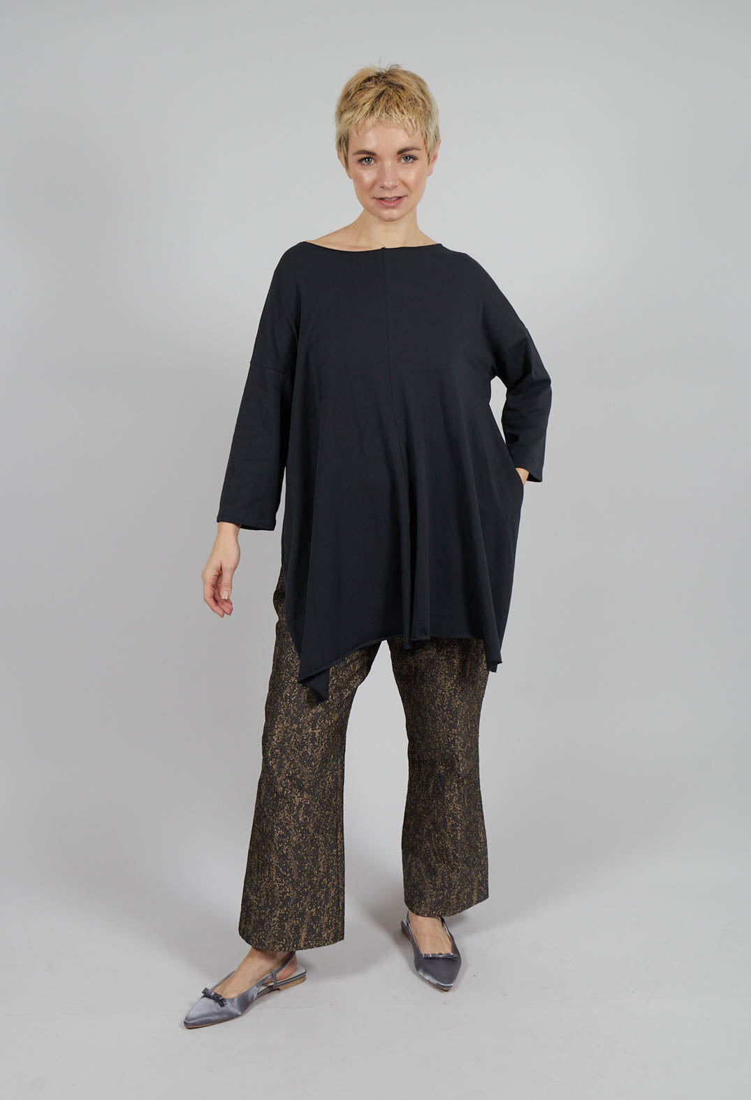 Loose Jersey Top with Open Back in Dark Charcoal