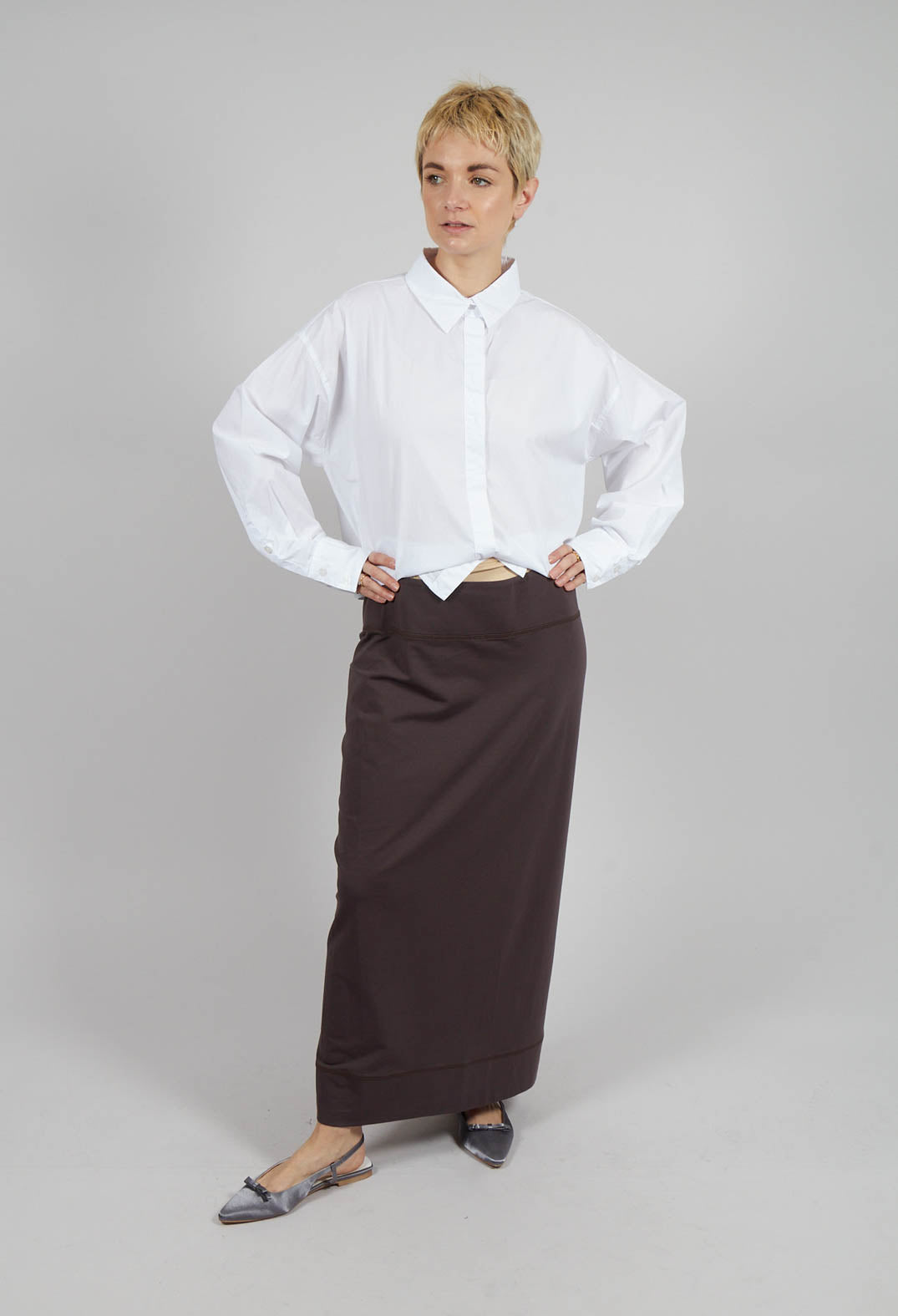 Skirt with Contrasting Panel at Back in Plum
