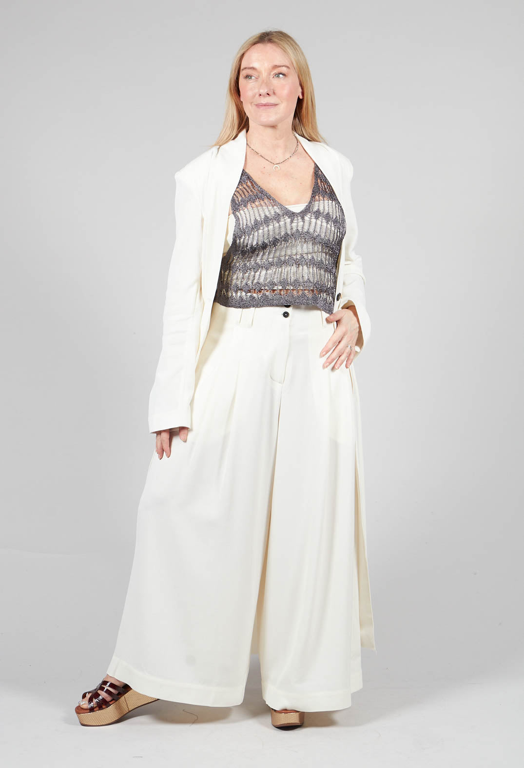 Wide Cropped Trousers in White