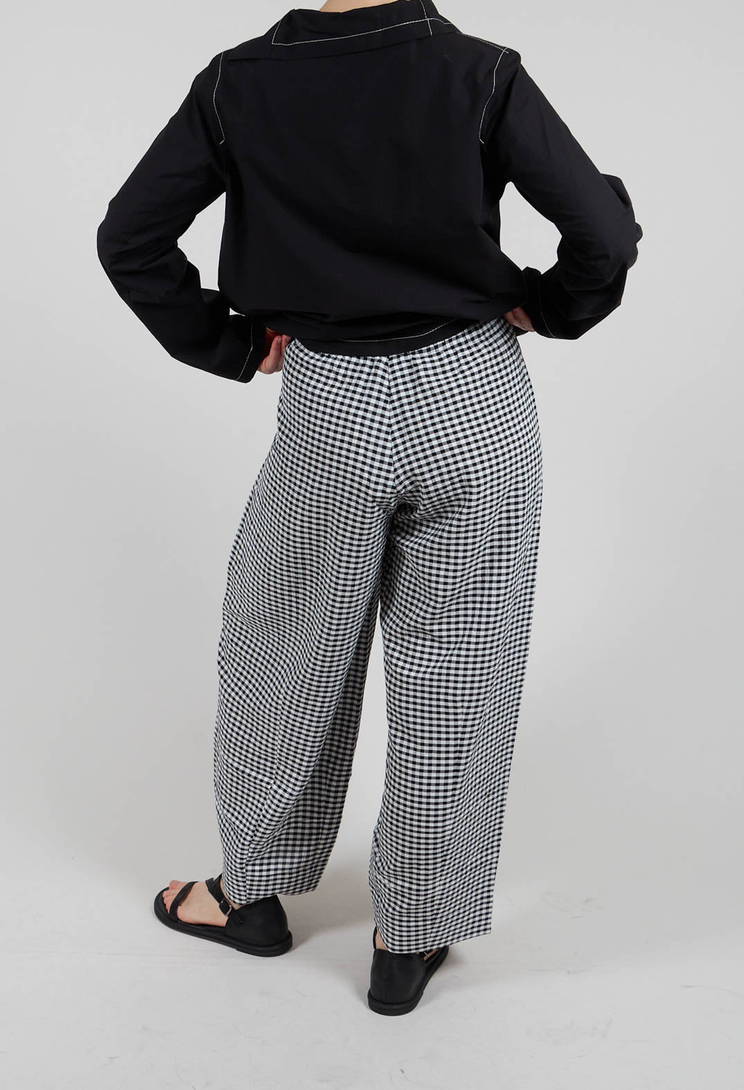 Wide Leg Checked Trouser in Black and White