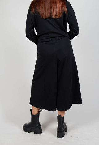 Wide Leg Cotton Trousers in Black