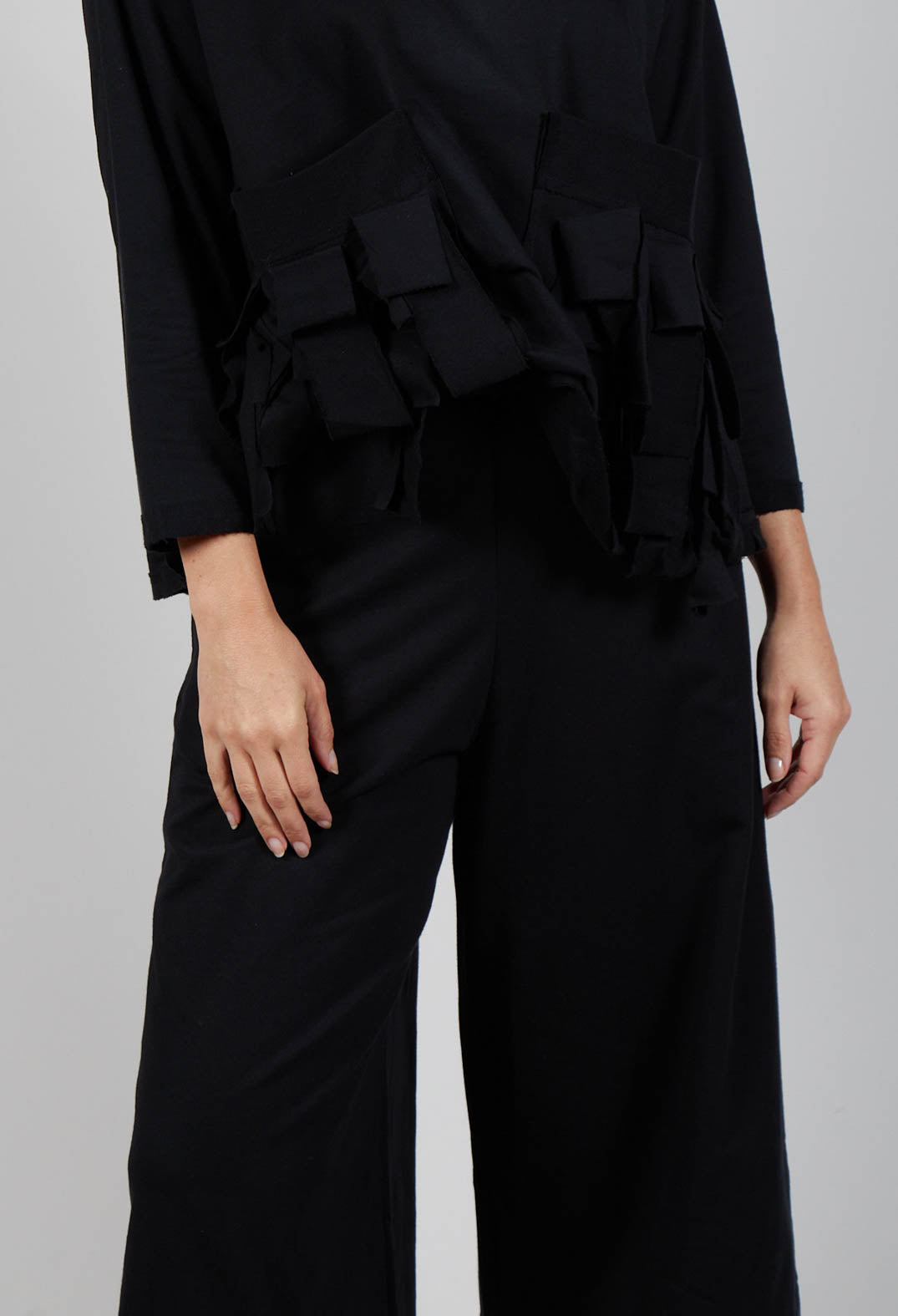 Wide Leg Cotton Trousers in Black
