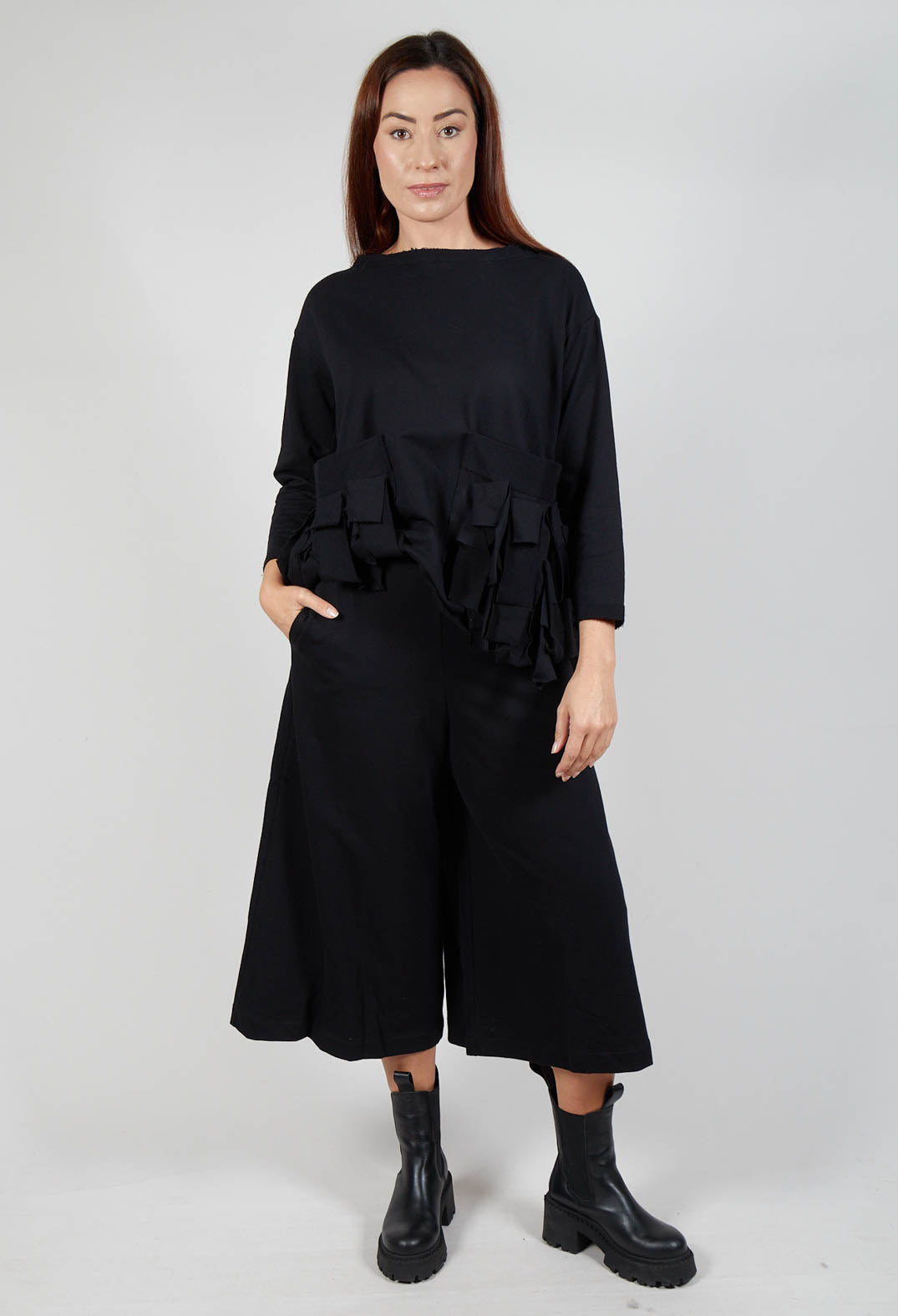 Wide Leg Cotton Trousers in Black