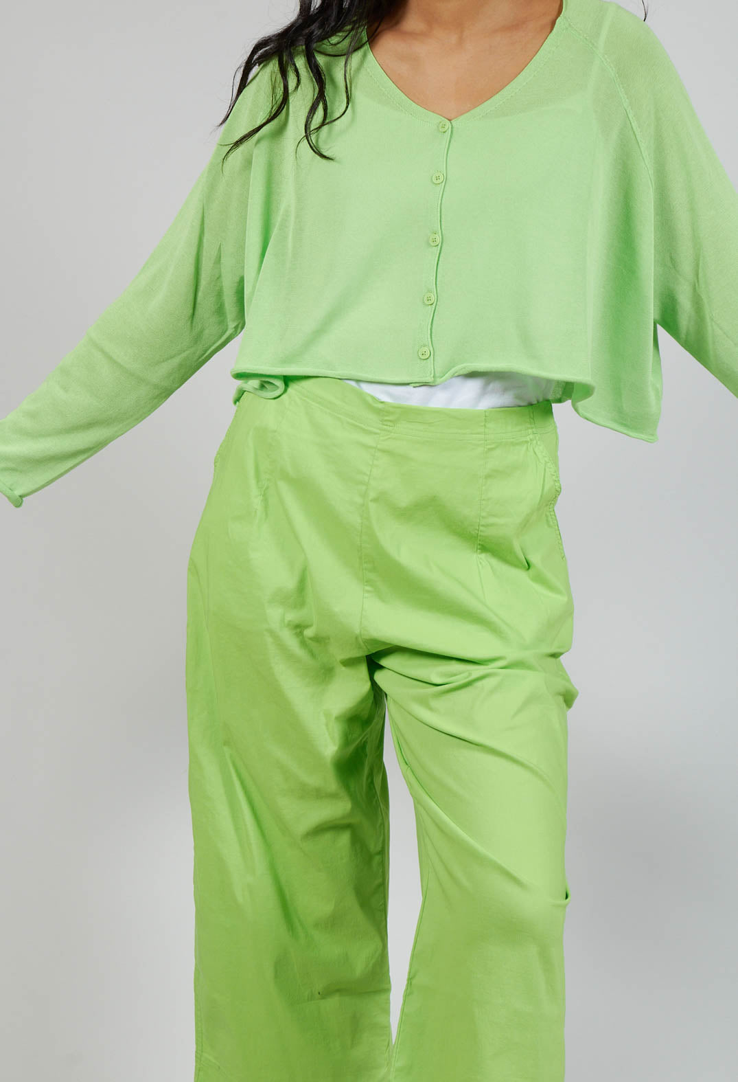 Wide Leg Cropped Trousers in Lime
