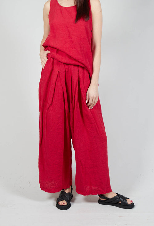 Wide Leg Drop Crotch Linen Trousers in Chili