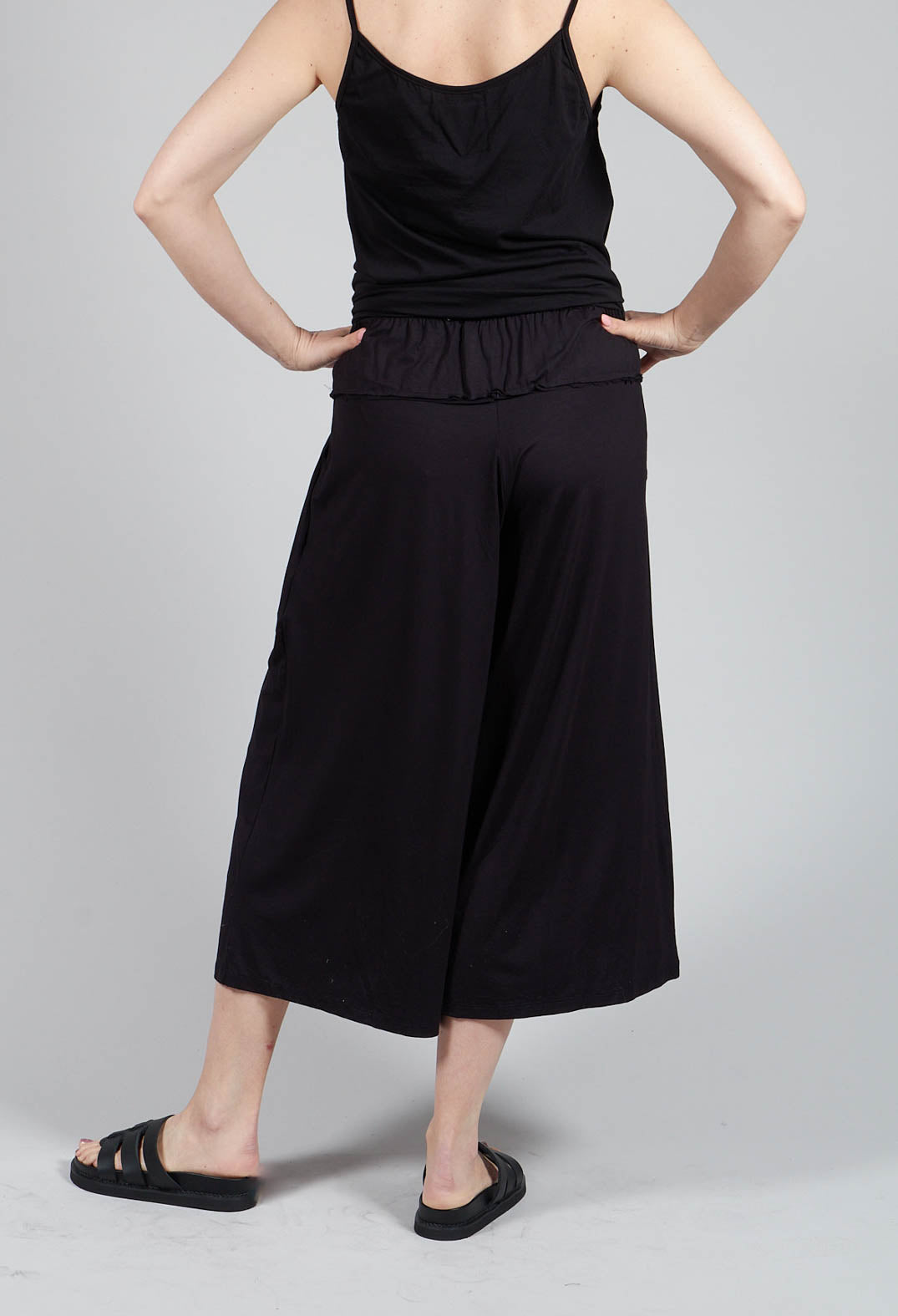 Wide Leg Jersey Trousers in Black