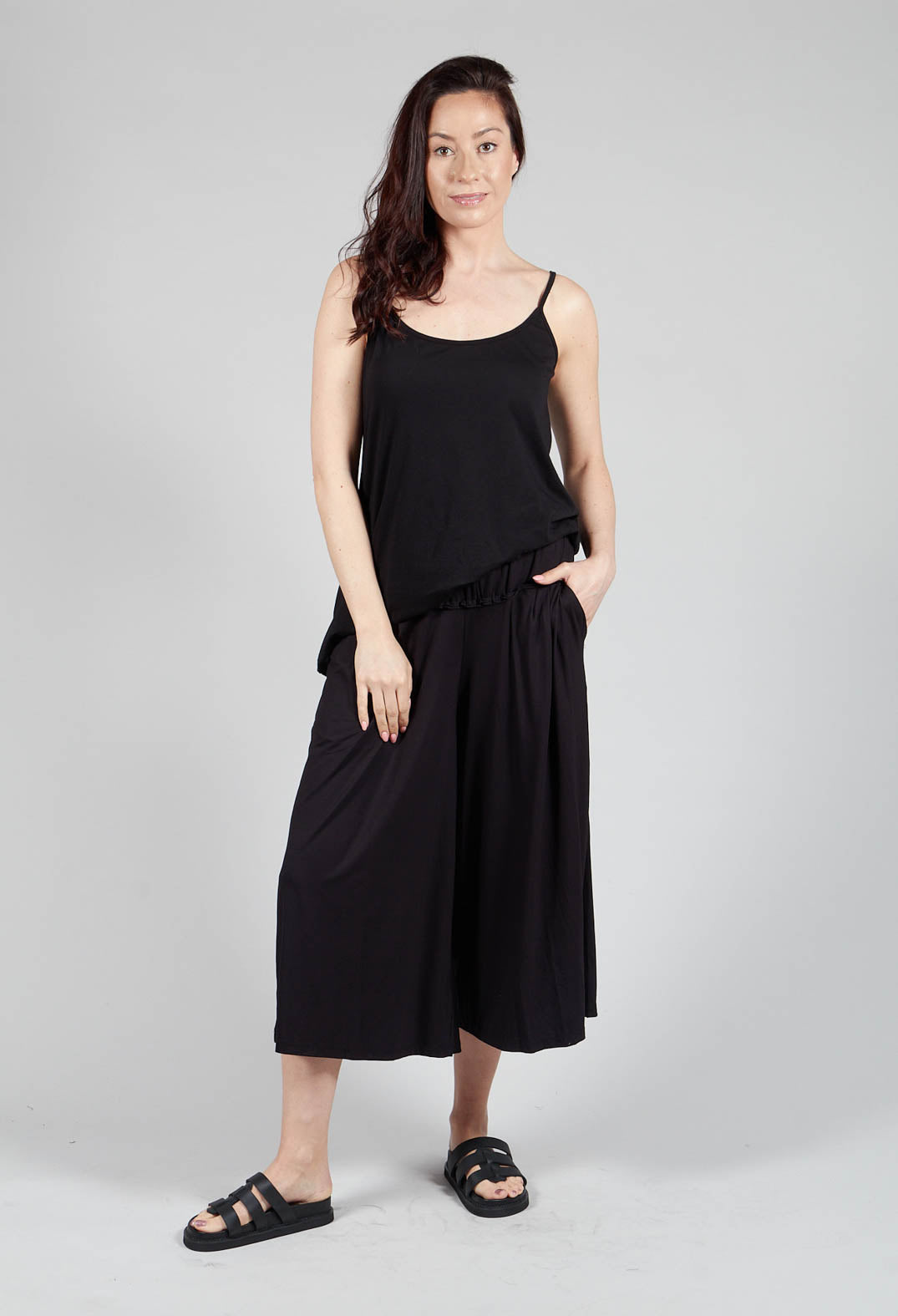 Wide Leg Jersey Trousers in Black