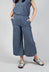 Wide Leg Linen Trousers in Blue Denim